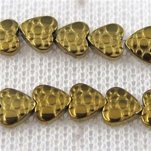 Hematite beads, heart, gold plated, approx 6mm dia