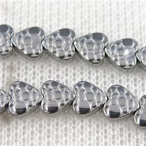 Hematite beads, heart, platinum plated, approx 6mm dia