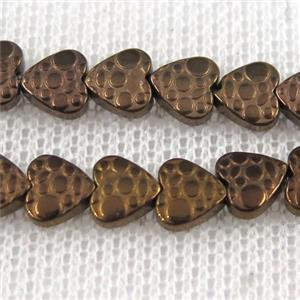 Hematite beads, heart, Chocolates, approx 6mm dia