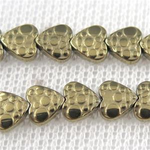 Hematite beads, heart, lt.gold, approx 6mm dia
