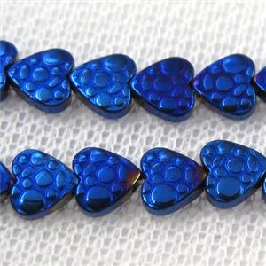 Hematite beads, heart, blue, approx 6mm dia