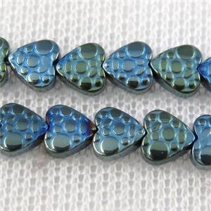 Hematite beads, heart, green plated, approx 6mm dia