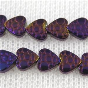 Hematite beads, heart, purple plated, approx 6mm dia