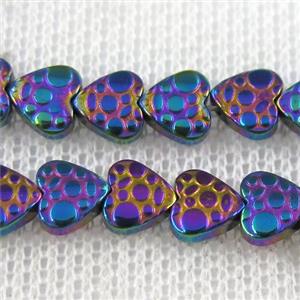 Hematite beads, heart, rainbow, approx 6mm dia