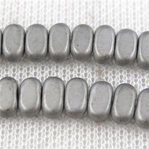 Hematite beads, matte oval, platinum plated, approx 4x8mm