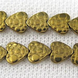 Hematite beads, matte heart, gold plated, approx 8mm dia