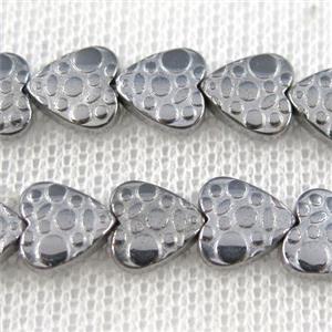 Hematite beads, matte heart, platinum plated, approx 8mm dia