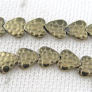 Hematite beads, matte heart, lt.golden, approx 8mm dia