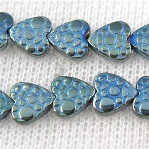 Hematite beads, matte heart, green plated, approx 8mm dia