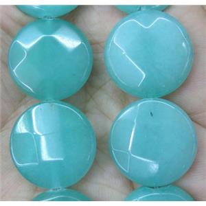 jade bead, faceted flat round, approx 20mm dia
