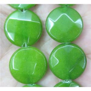 jade bead, faceted flat round, approx 20mm dia