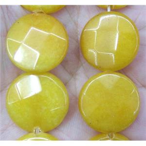 jade bead, faceted flat round, approx 20mm dia