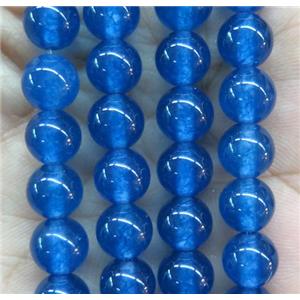 round jade stone beads, dye, blue, approx 4mm dia