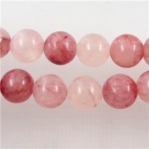 round jade stone bead, Strawberry Quartz dye, approx 12mm dia