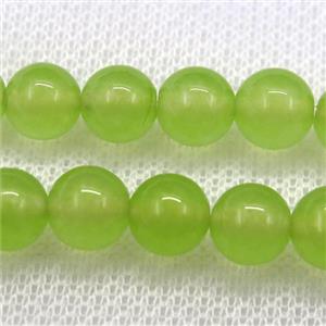 round jade stone bead, olive dye, approx 4mm dia