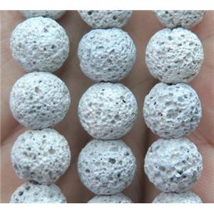round Lava stone bead, white dye, approx 4mm dia