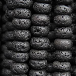 black Lava Stone beads, rondelle, approx 6x10mm