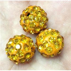 Fimo bead with rhinestone, gold, approx 10mm dia
