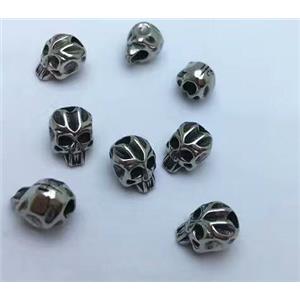 stainless steel skull beads, Antique silver, approx 10-12mm