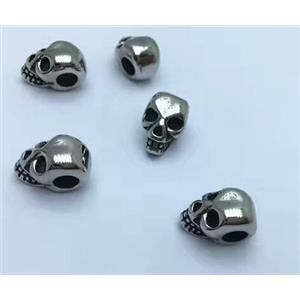 stainless steel skull bead, Antique silver, approx 10-12mm