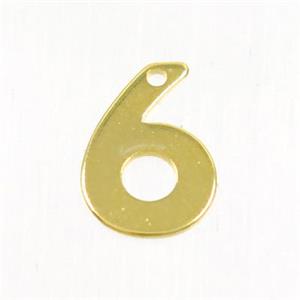 stainless steel number 6 pendant, gold plated, approx 6-11mm