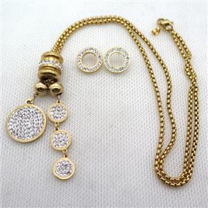 stainless steel necklace and earring, gold plated, approx 2.5mm, 8mm, 20mm, 14mm dia