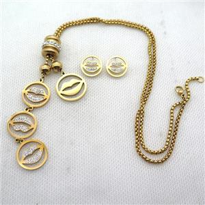 stainless steel necklace and earring, lip, gold plated, approx 2.5mm, 18mm, 20mm, 15mm dia