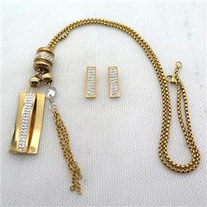 stainless steel necklace and earring, gold plated, approx 2.5mm, 16-40mm, 70mm, 6-30mm
