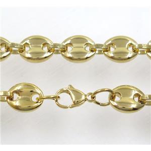 stainless steel necklace, gold plated, approx 11x14mm, 58cm length