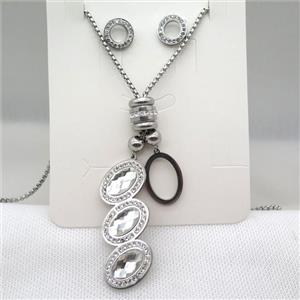 stainless steel necklace and earring, platinum plated, approx 2.5mm dia, 22-55mm, 14mm dia