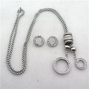 stainless steel necklace and earring, platinum plated, approx 2.5mm, 14mm, 20mm, 14mm dia