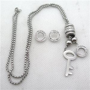 stainless steel jewelry sets, key, platinum plated, approx 2.5mm, 15-30mm, 14mm dia