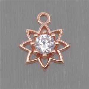 Sterling Silver flower pendant paved zircon, rose gold, approx 8mm dia