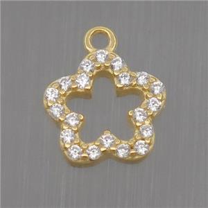 Sterling Silver flower pendant paved zircon, gold plated, approx 8mm dia