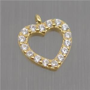 Sterling Silver heart pendant paved zircon, gold plated, approx 9mm