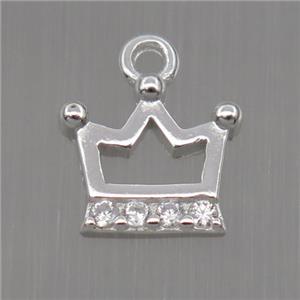 Sterling Silver crown pendant paved zircon, platinum plated, approx 7-8mm