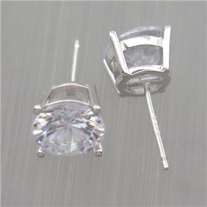 Sterling Silver earring paved zircon, approx 6mm dia