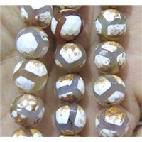 Tibetan agate beads, faceted round, approx 10mm dia