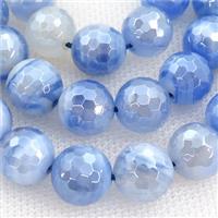 Natural Striped Agate Beads Banded Blue Dye Faceted Round Light Electroplated, approx 8mm dia