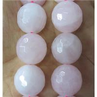 large Rose Quartz beads, faceted round, pink, approx 20mm dia