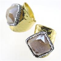 champagne Druzy Agate geode copper Ring pave rhinestone, gold plated, approx 20-25mm
