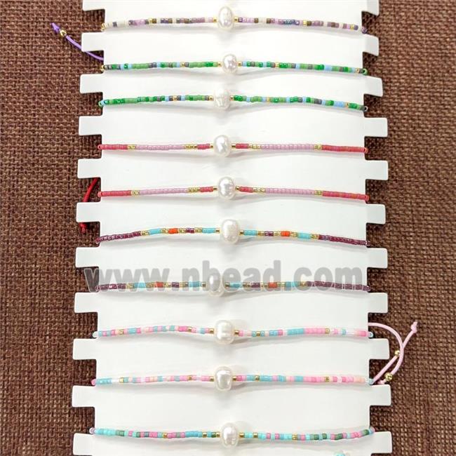 Seed Glass Bracelets With Pearl Stretchy Mixed