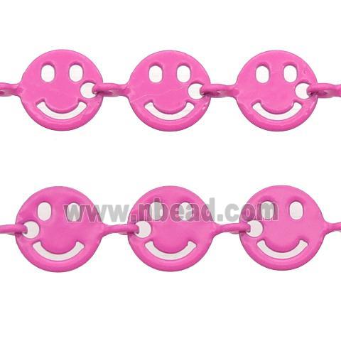 Copper Emoji smileface Chain with fire hotpink lacquered