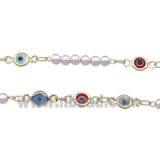 Copper Chain With Pearlized Plastic Enamel Evil Eye Gold Plated