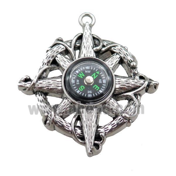 zinc charm pendant with compass