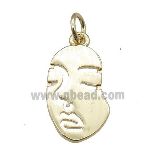 copper face charm pendant, gold plated