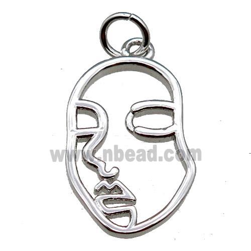 copper face charm pendant, platinum plated