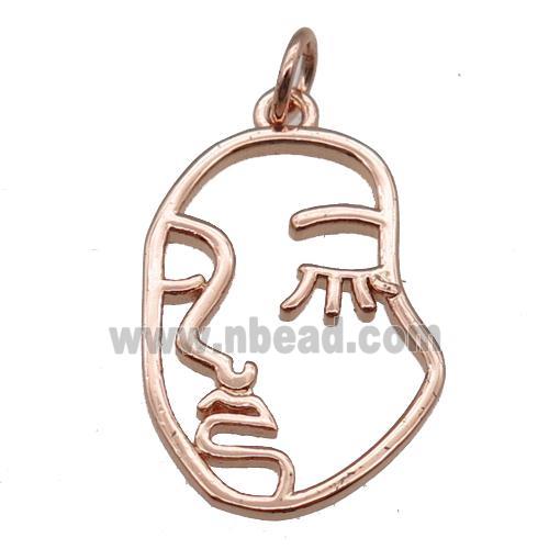 copper face charm pendant, rose gold