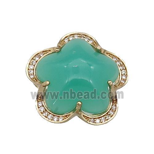 copper Flower pendant paved green Cat Eye Crystal, gold plated