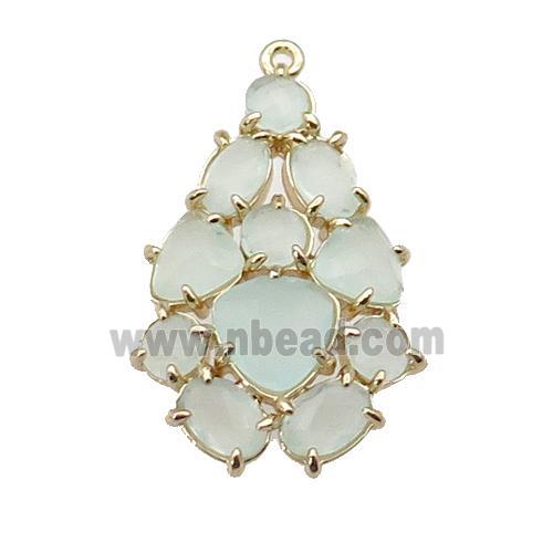 copper Tree pendant pave lt.green Cat Eye Crystal, gold plated